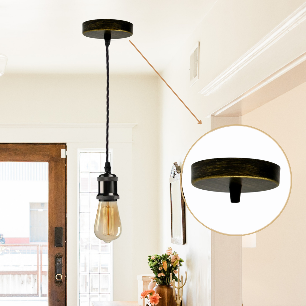2 Pack Vintage Industrial Metal Ceiling Rose Light Pendant Kit