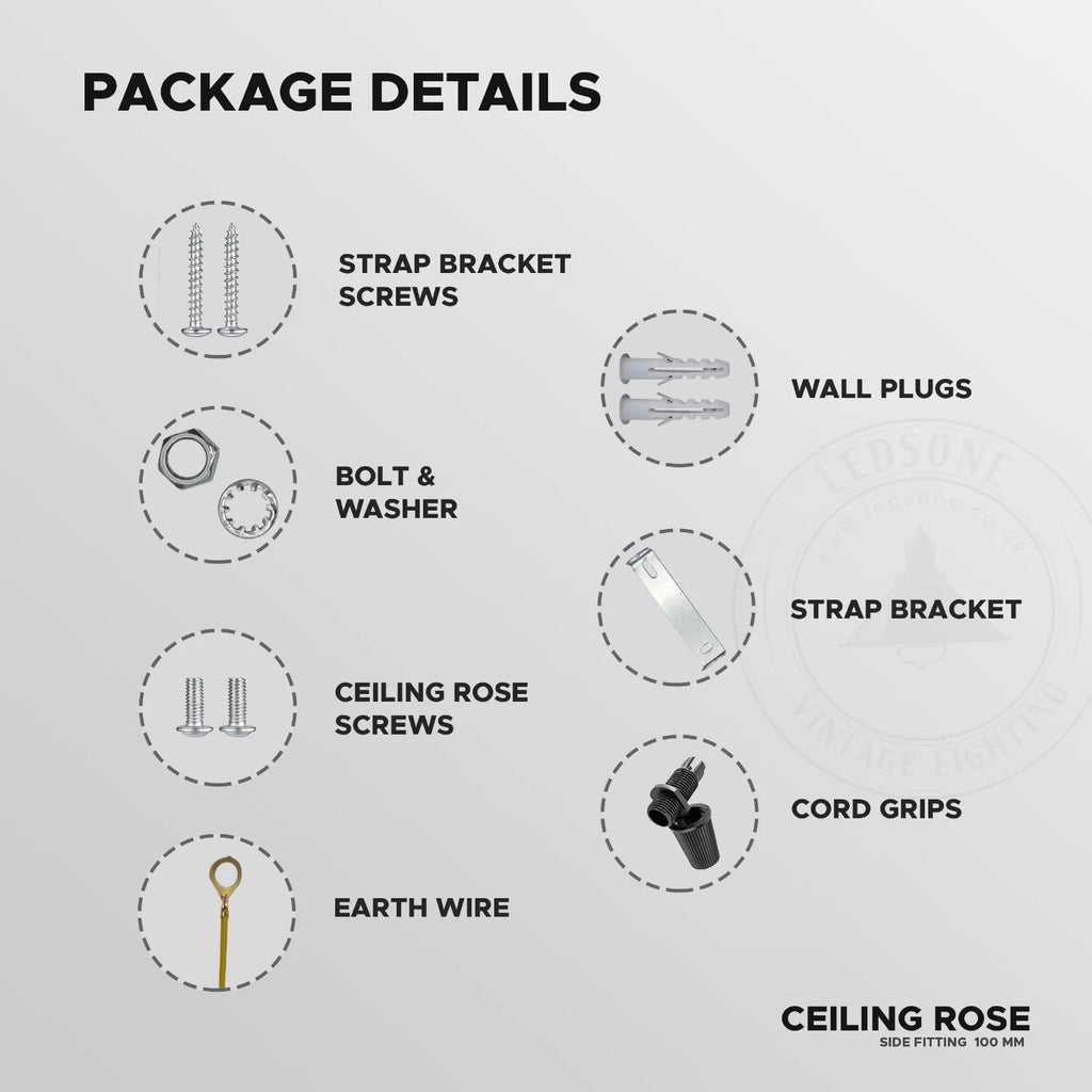 2 Pack Vintage Industrial Metal Ceiling Rose Light Pendant Kit