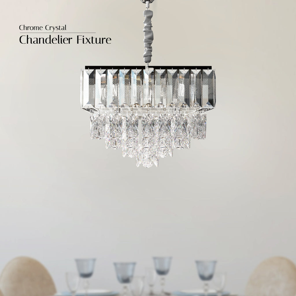 Modern Crystal Chrome Rectangular Droplet Ceiling Chandelier Light