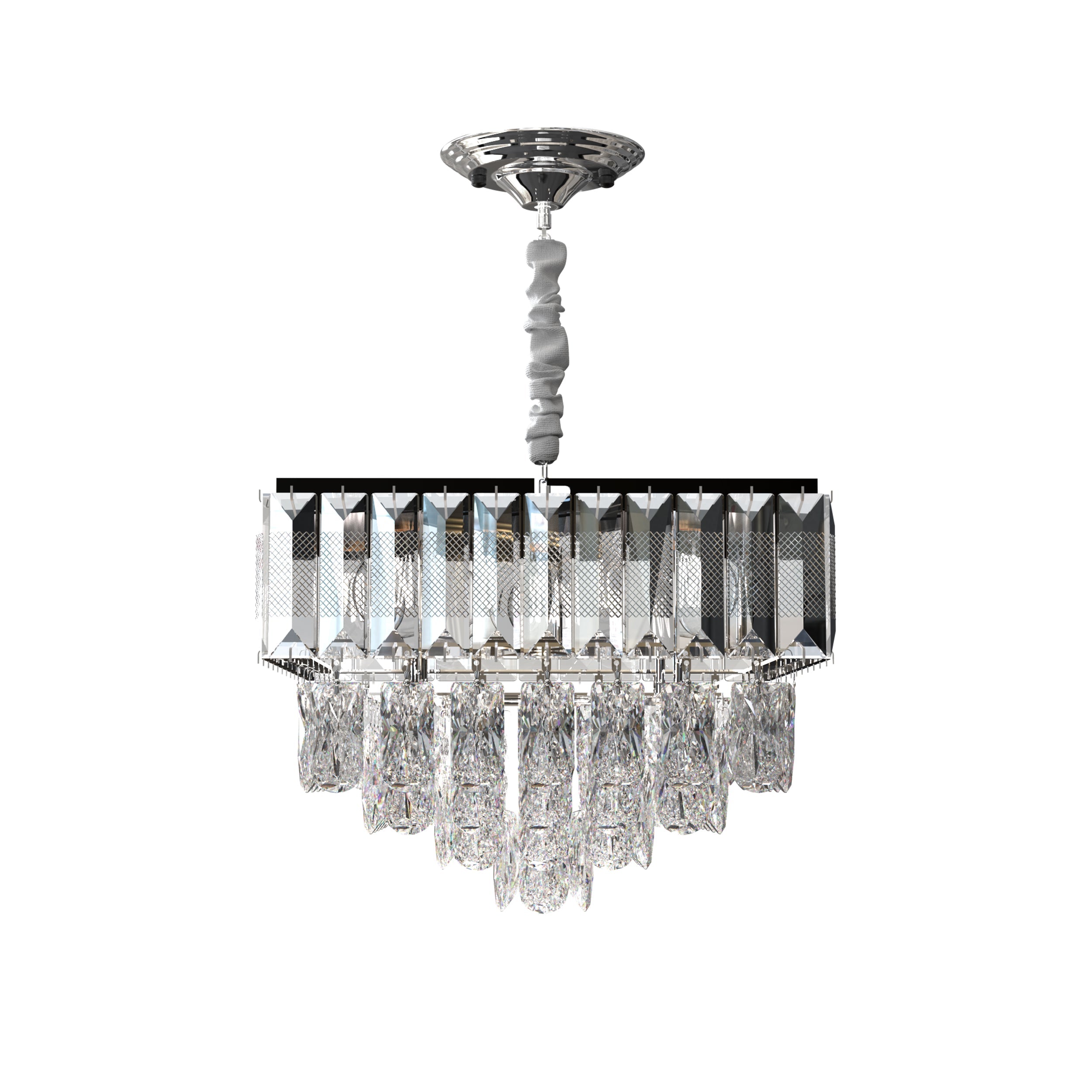 Modern Crystal Chrome Rectangular Droplet Ceiling Chandelier Light