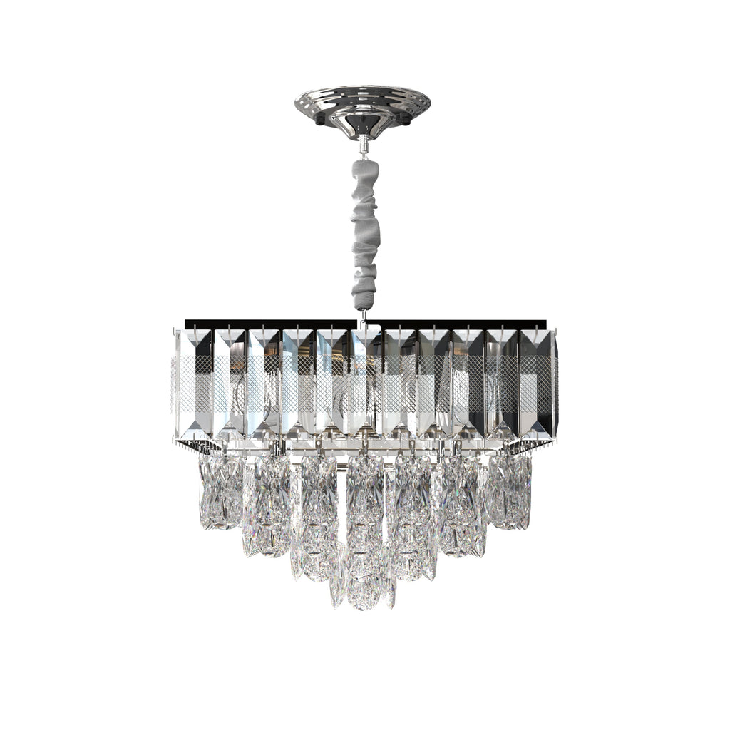 Modern Crystal Chrome Rectangular Droplet Ceiling Chandelier for Living Room