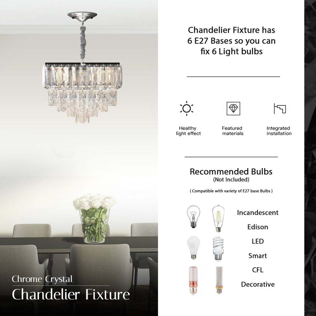 Modern Rectangular Crystal Chrome Droplet Ceiling Chandelier for Elegant Living Rooms