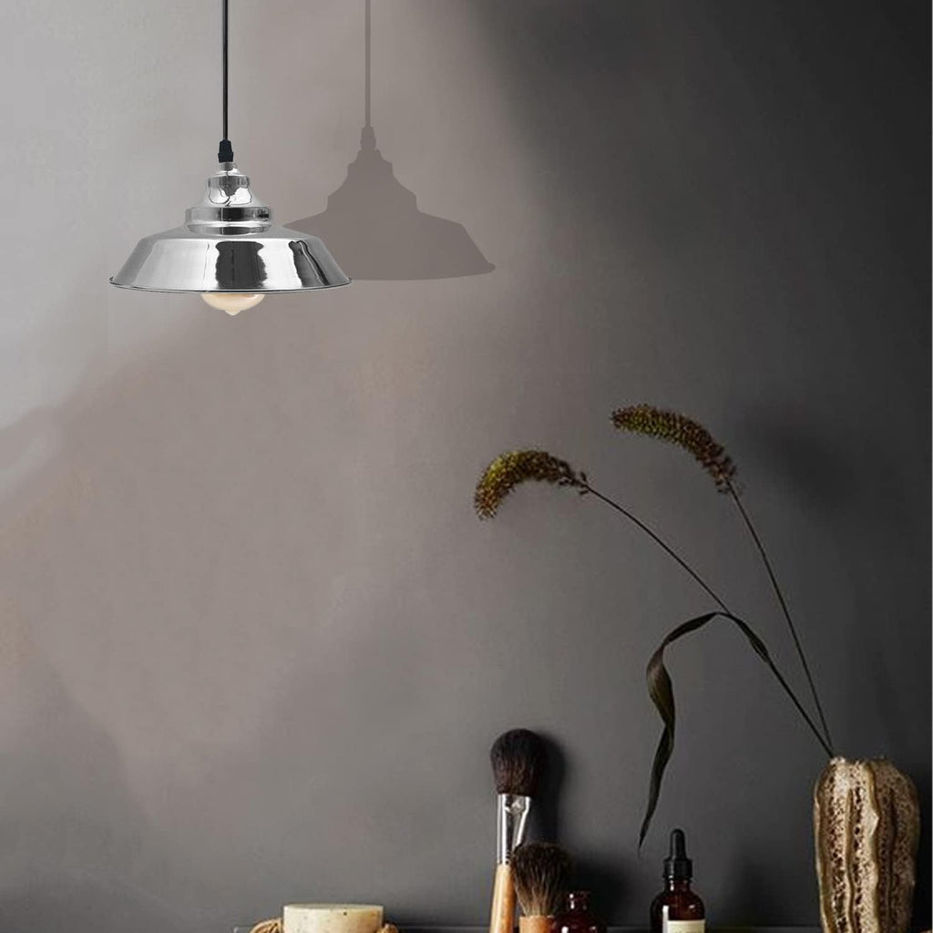 Modern Chrome Metal Pendant Ceiling Light for Kitchen Island, Adjustable Height