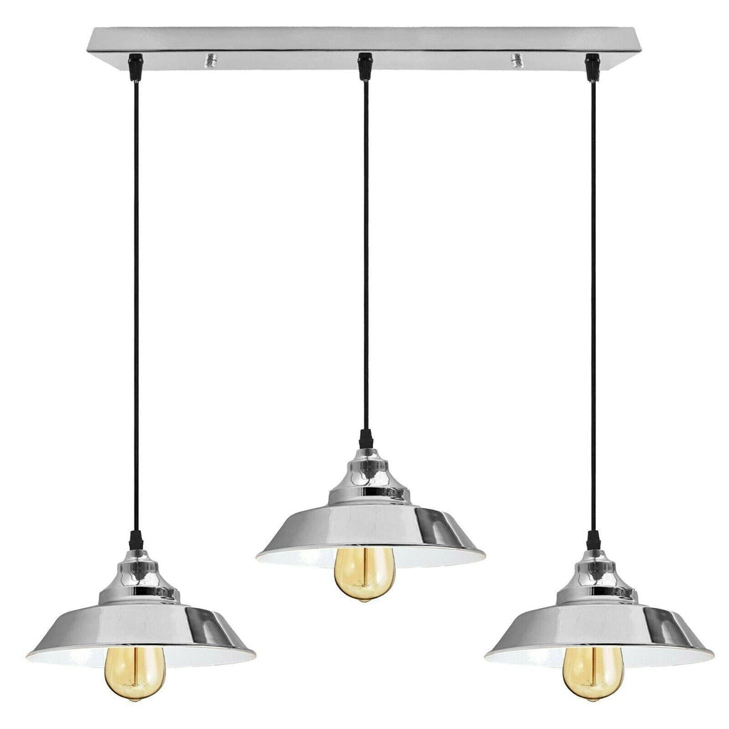 Chrome Metal 3-Bulb Adjustable Pendant Light for Kitchen Island & Stairwell