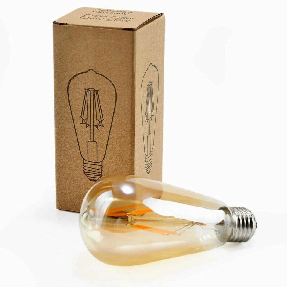 Vintage Dimmable ST64 E27 LED Filament Bulb 6W, Warm White Amber Glass