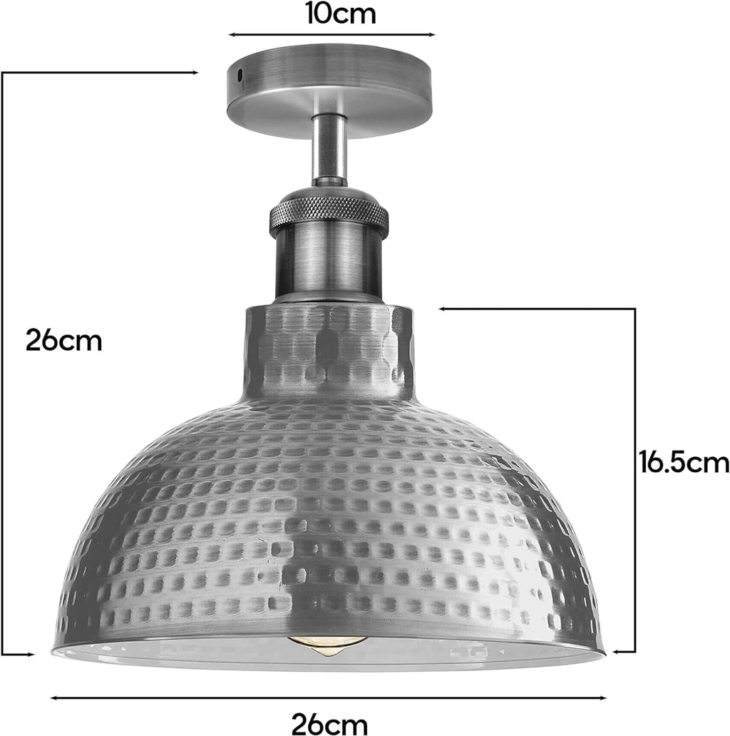 Industrial Modern Metal Dome Semi-Flush Ceiling Light E27 Base Fixture
