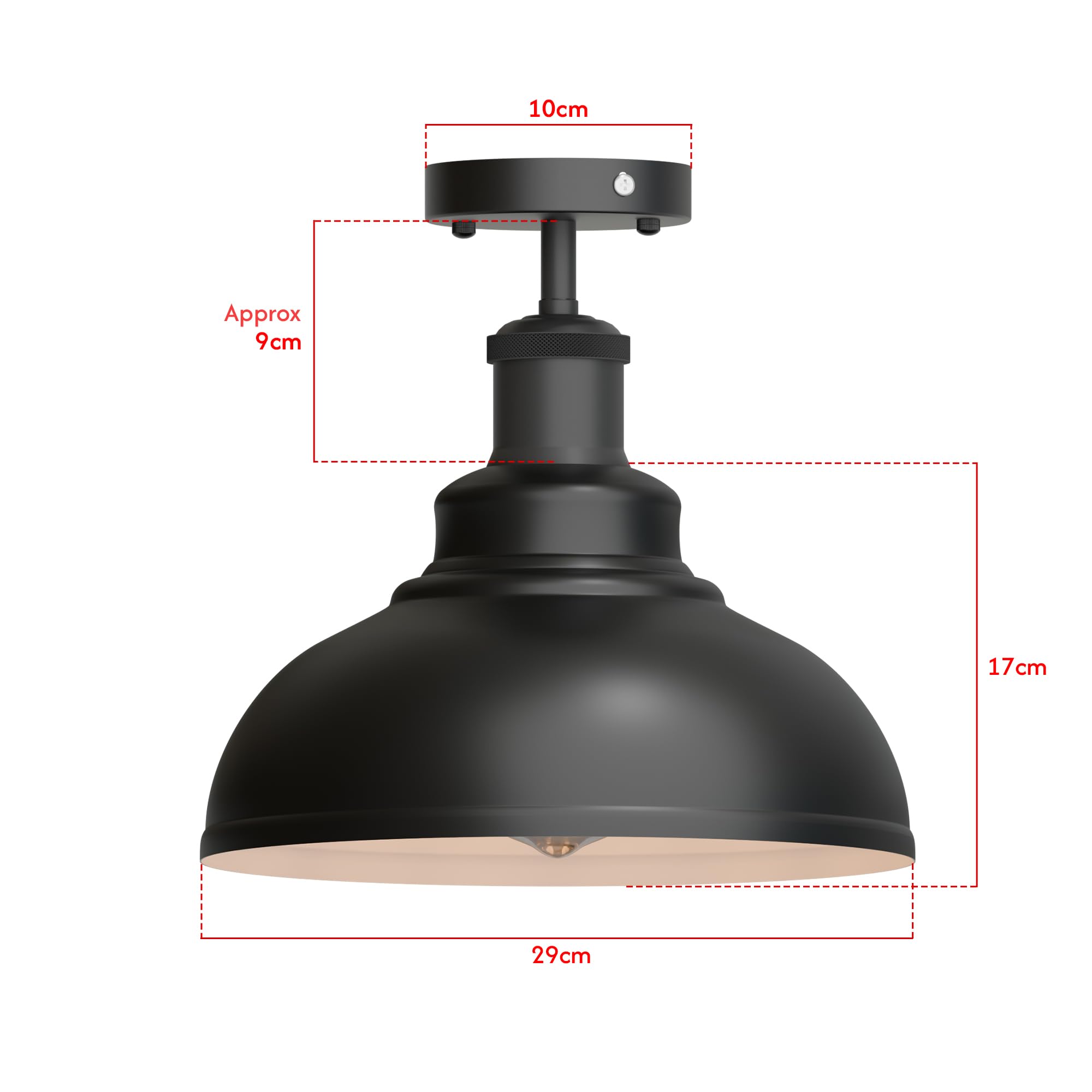 Industrial Modern Metal Dome Semi-Flush Ceiling Light E27 Base Fixture
