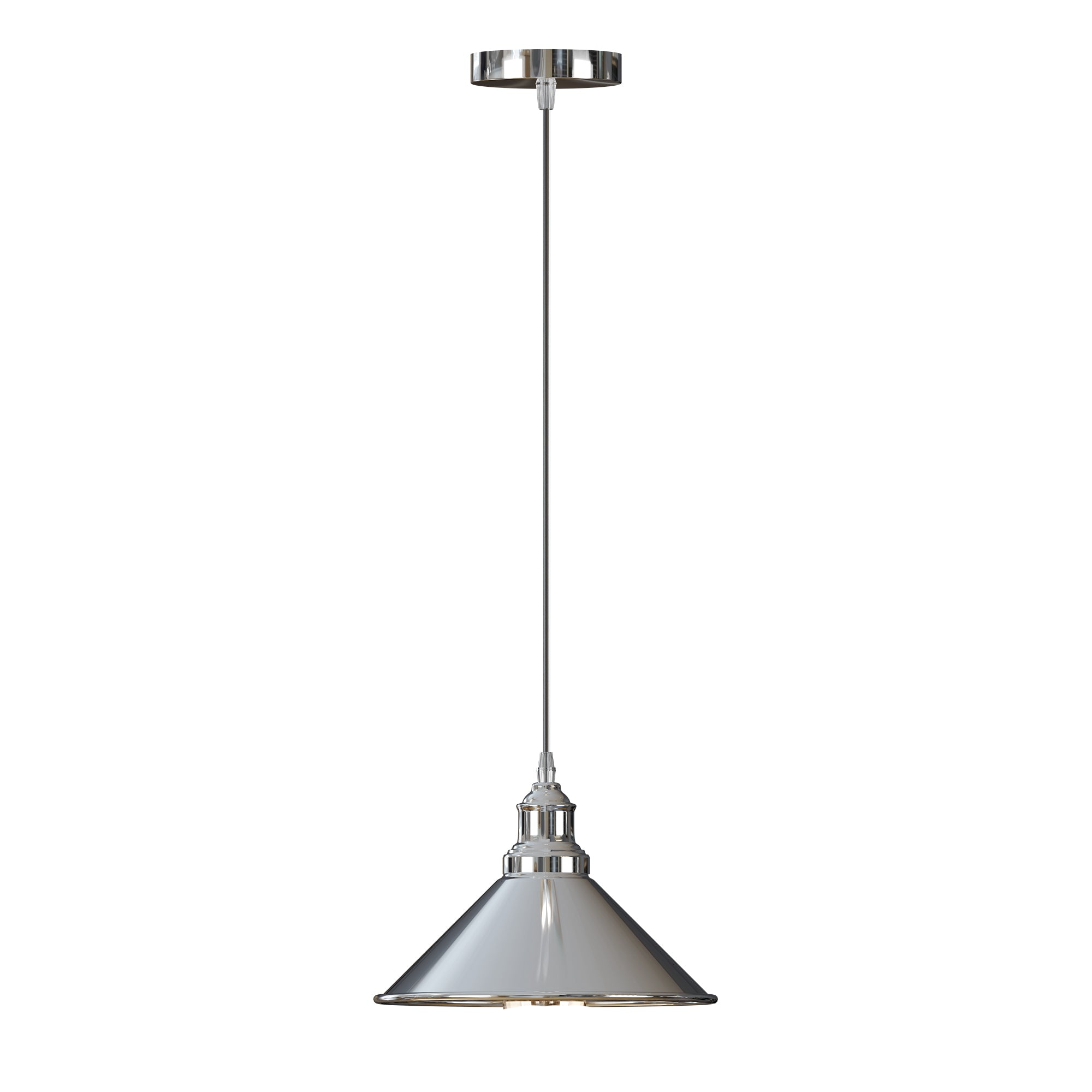 Modern Industrial Chrome Cone Pendant Light Fixture with Adjustable Height