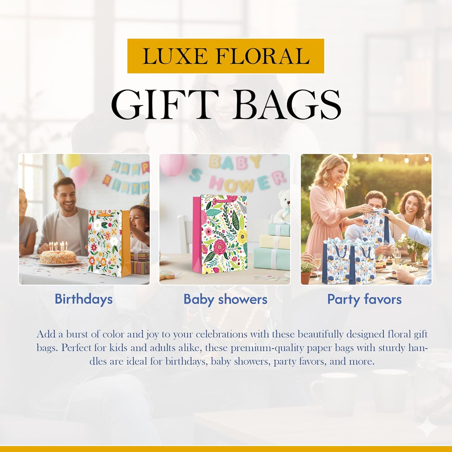 Assorted Floral Gift Bags Multipack Elegant Kraft Paper Handles All Occasions