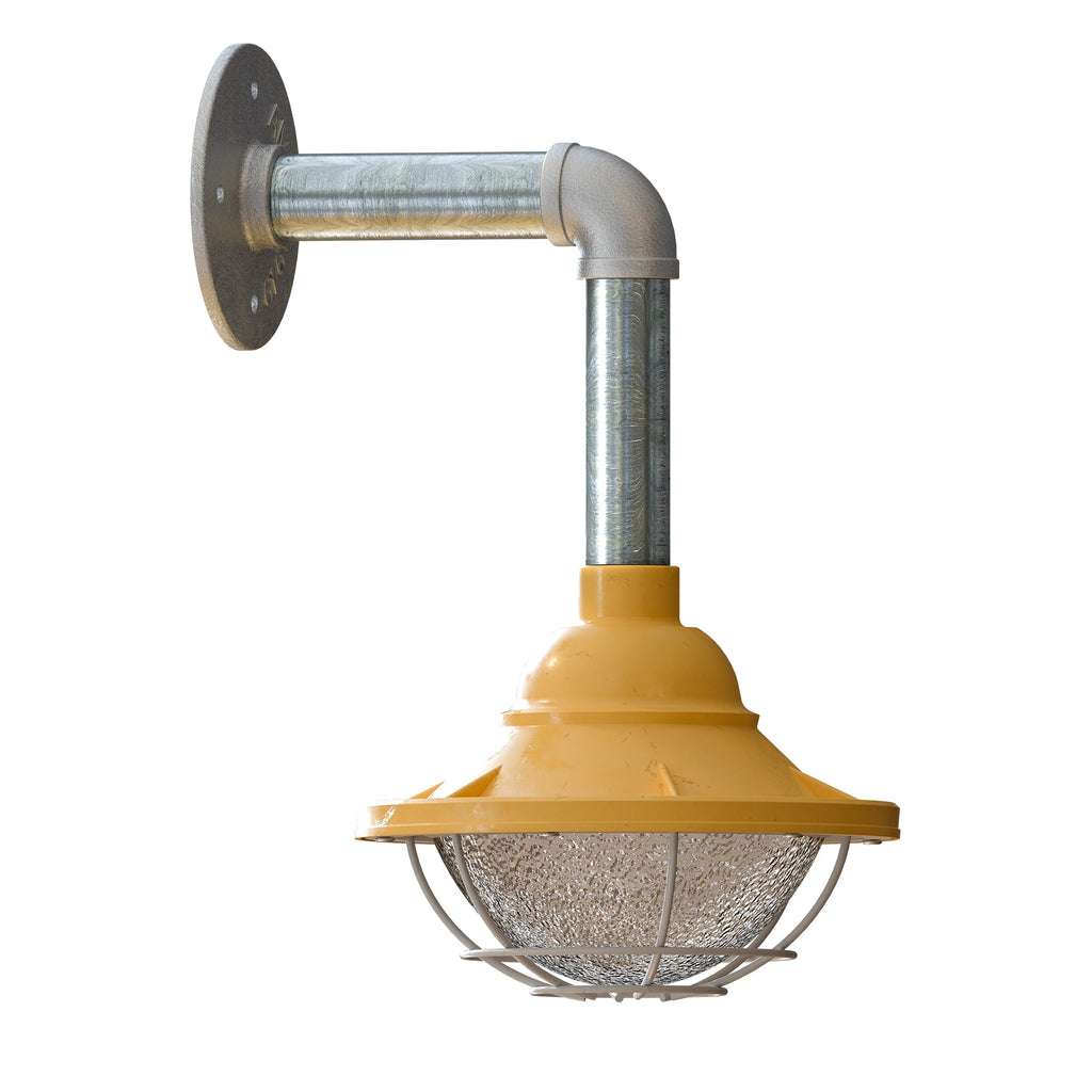Industrial Galvanized Conduit Pipe Wall Light with Vintage Cage Shade