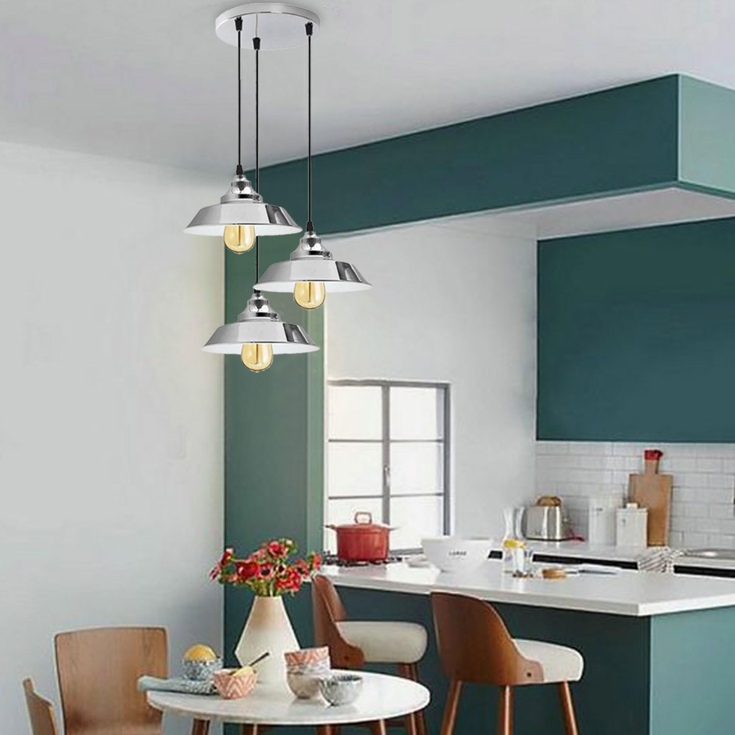 Modern Chrome 3-Light Adjustable Pendant for Kitchen Island & Stairwell Lighting