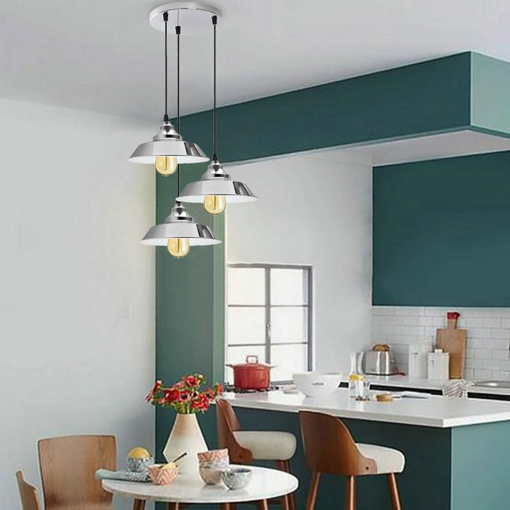 Chrome Metal 3-Bulb Adjustable Pendant Light for Kitchen Island & Stairwell