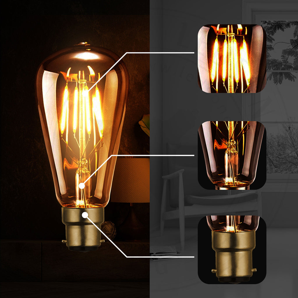 Dimmable ST64 B22 4W Edison Filament LED Light Bulbs Warm White Retro Style