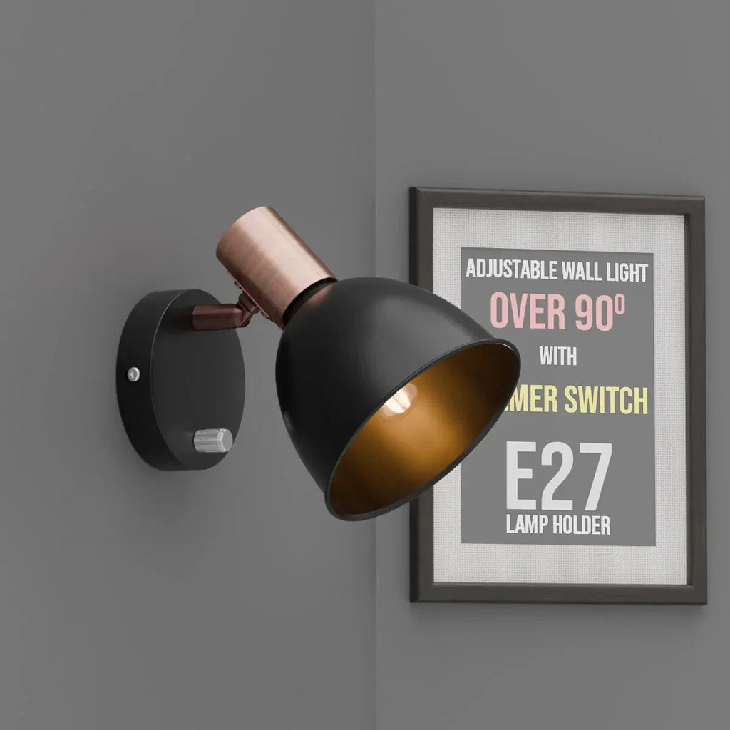Adjustable Metal Wall Light with Dimmer Switch, Rotatable Arm, Industrial Style