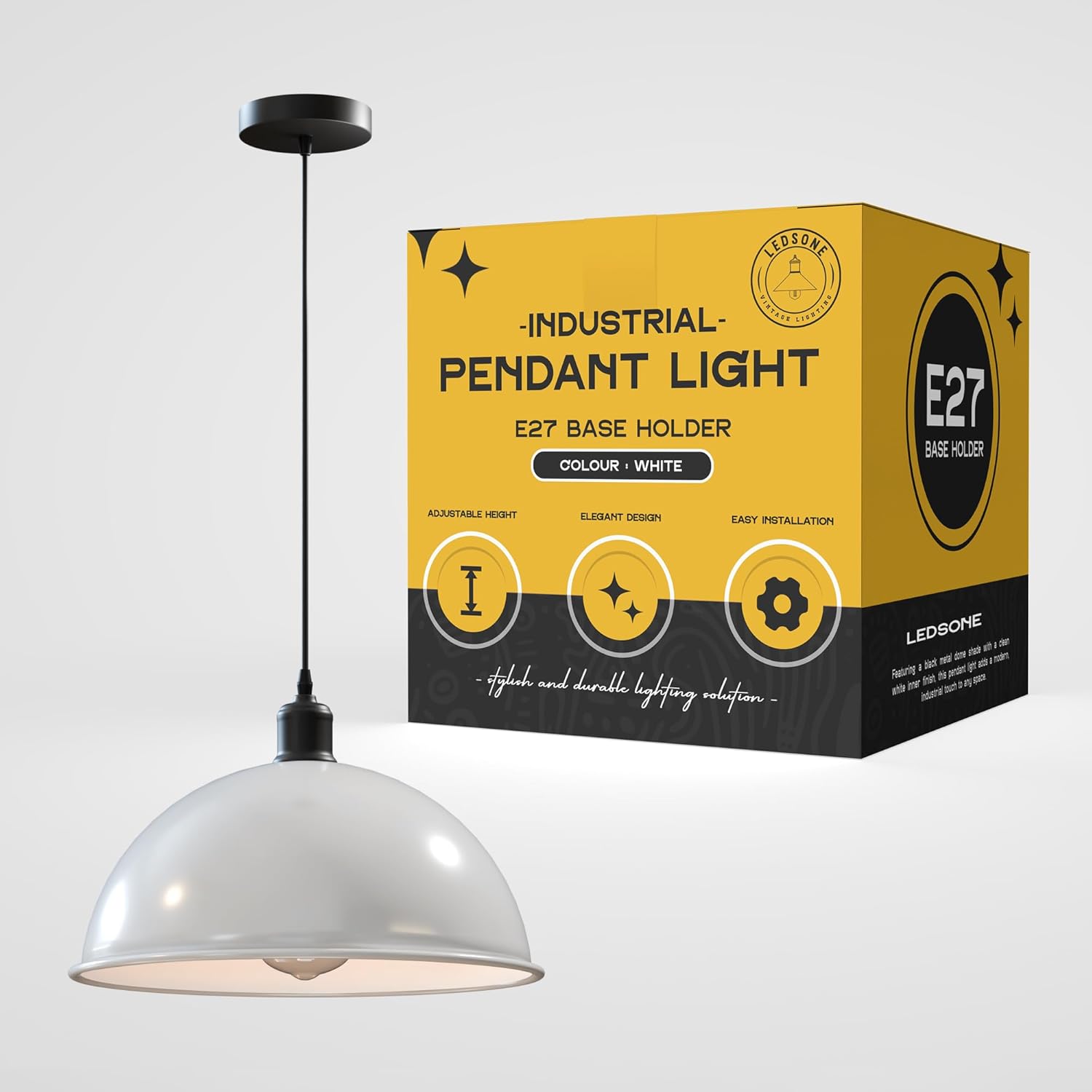 Adjustable Metal Dome Pendant Light Fixture, Industrial Retro Ceiling Hanging Lamp