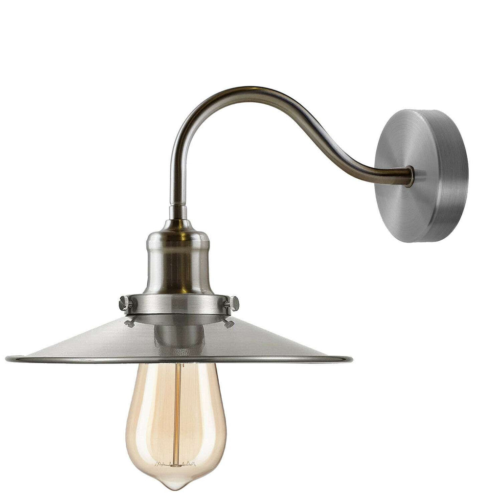 Vintage Industrial Metal Flat Shade Wall Sconce Lamp - E27 Swan Neck Light