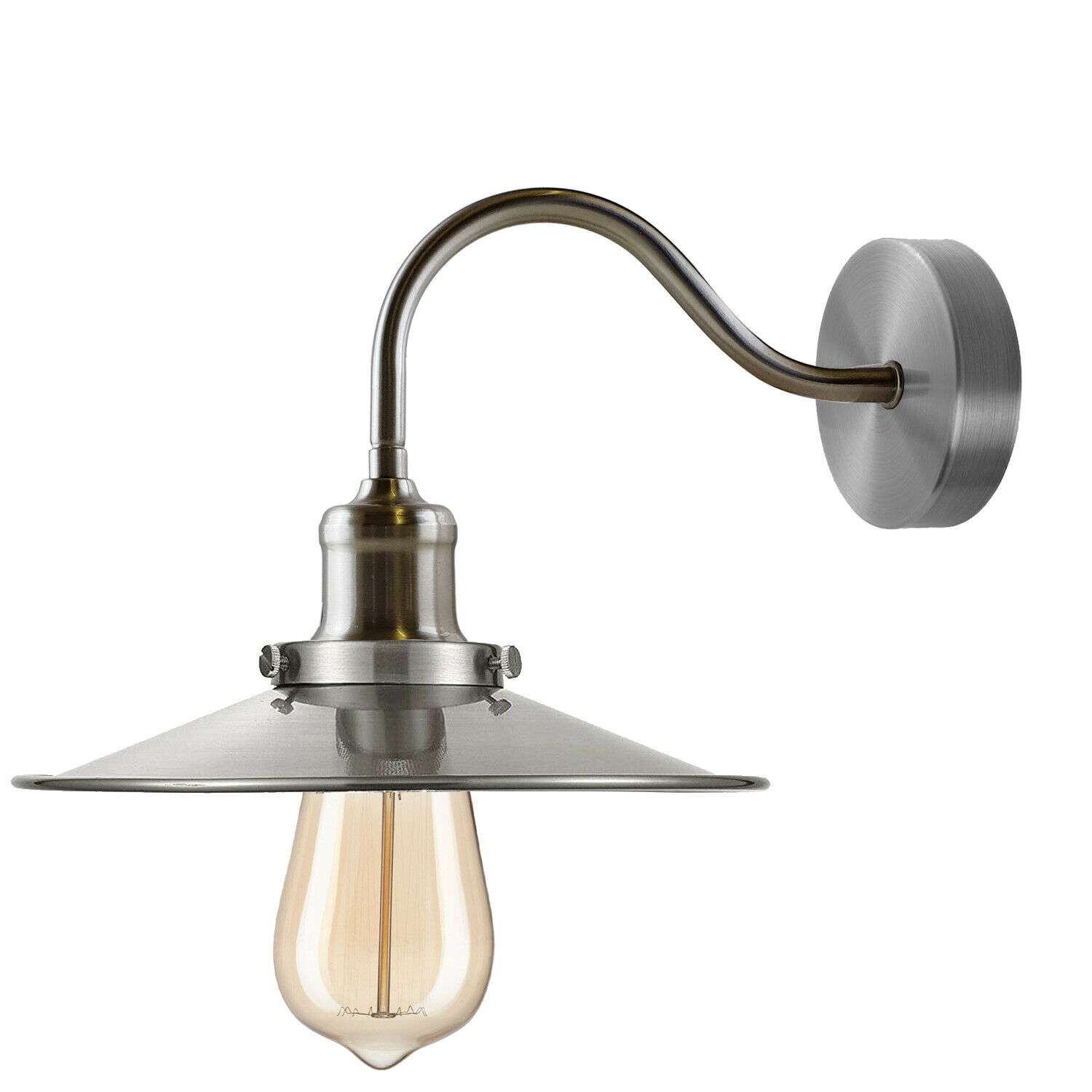 Vintage Industrial Metal Flat Shade Wall Sconce Lamp - E27 Swan Neck Light
