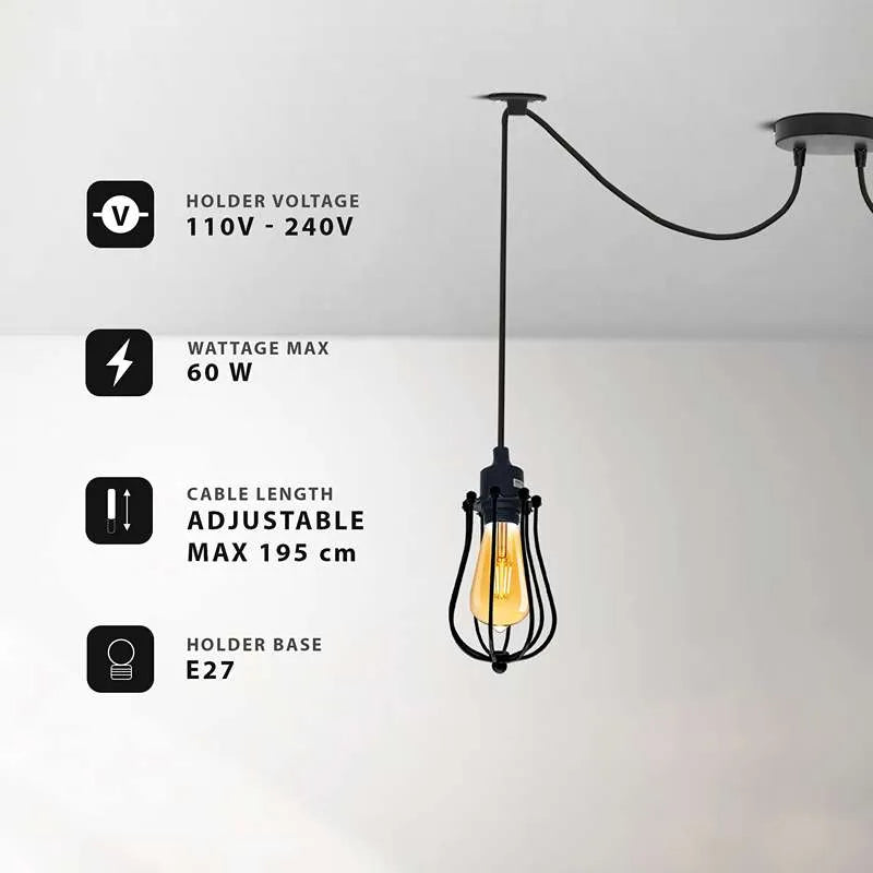 2 Head Cage Ceiling Pendant Lamp Swag Hanging Spider Light~4275