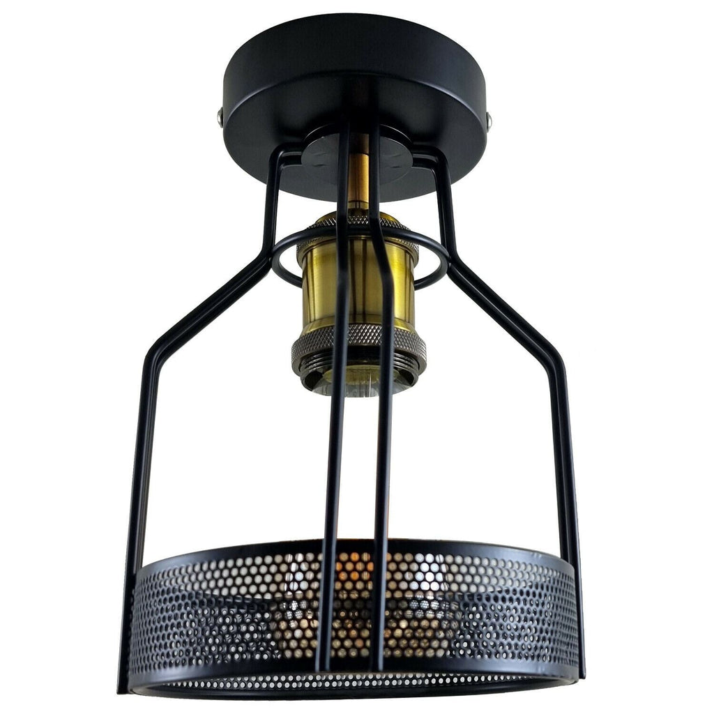Vintage Industrial Black Metal Cage Ceiling Light Fixture - Easy Fit Indoor Lighting