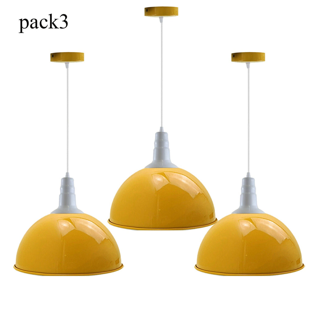 Industrial Retro Yellow Metal Dome Pendant Light, Adjustable Hanging Lamp Shade