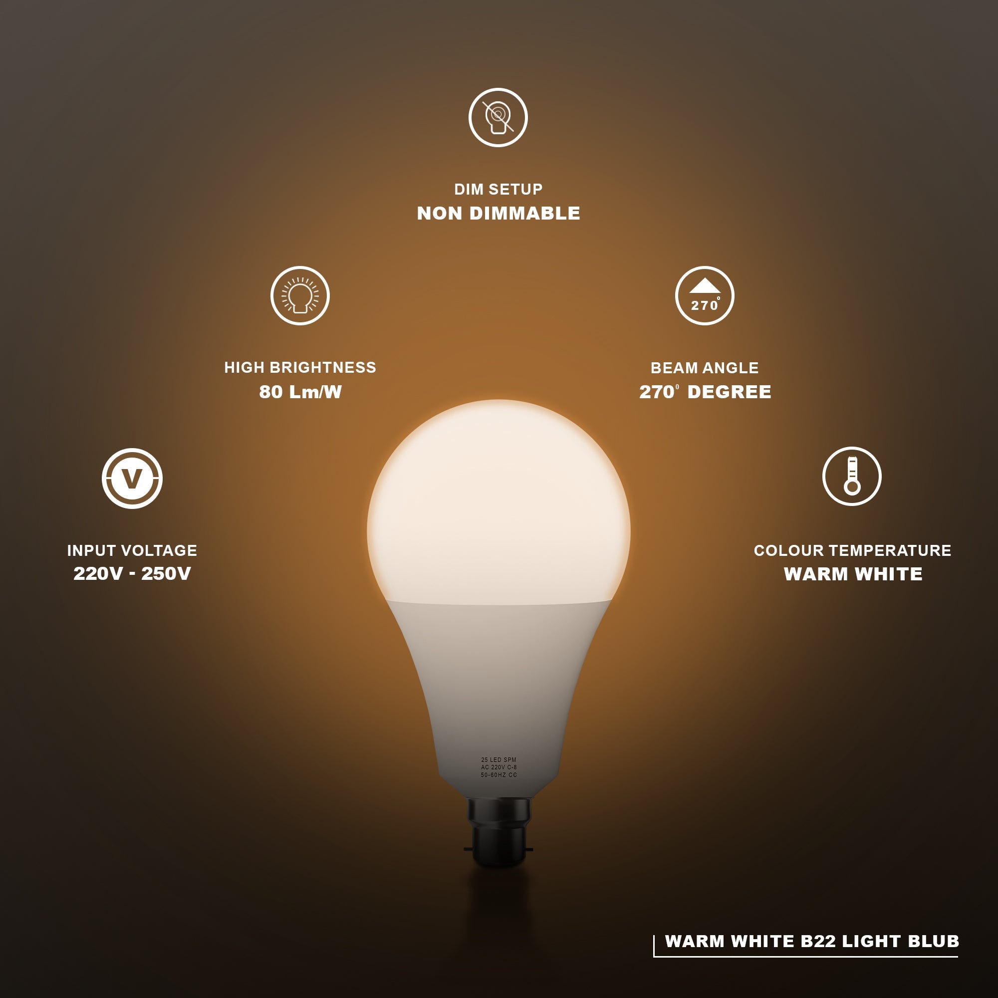 Energy-Saving 3W B22 Warm White LED Bulb, Long-Lasting Bayonet Light Globe