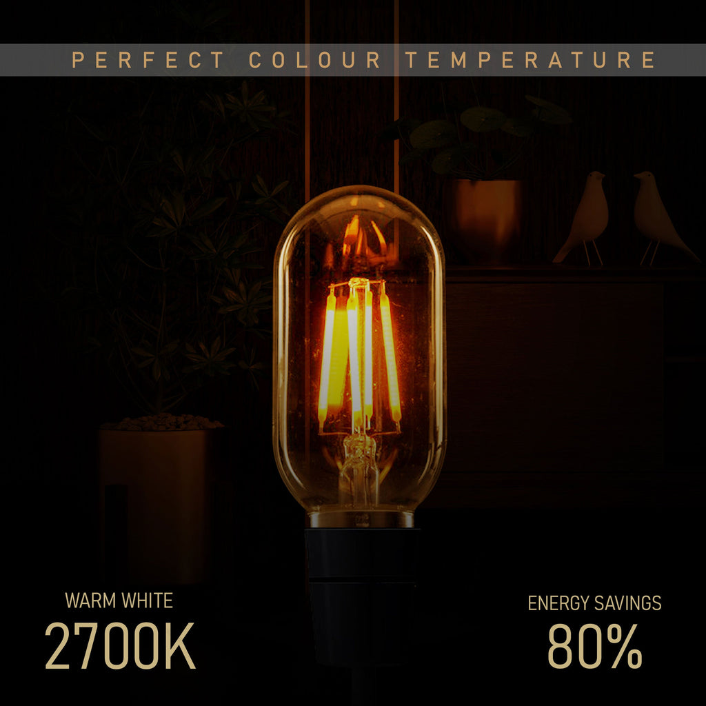 4W T45 E27 Dimmable LED Vintage Filament Bulb, Warm White Edison Style