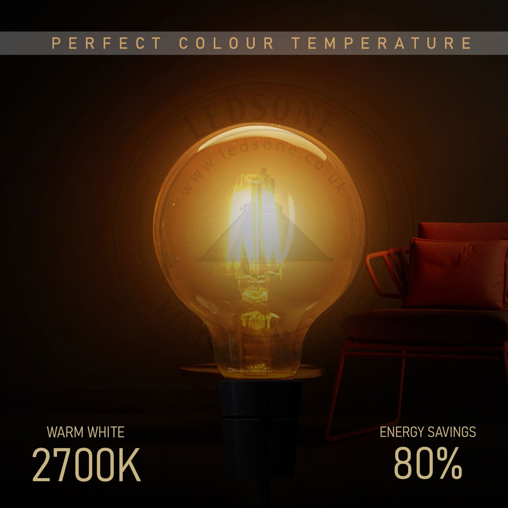 3-Pack Vintage Dimmable E27 G95 LED Filament Bulbs 4W Warm White