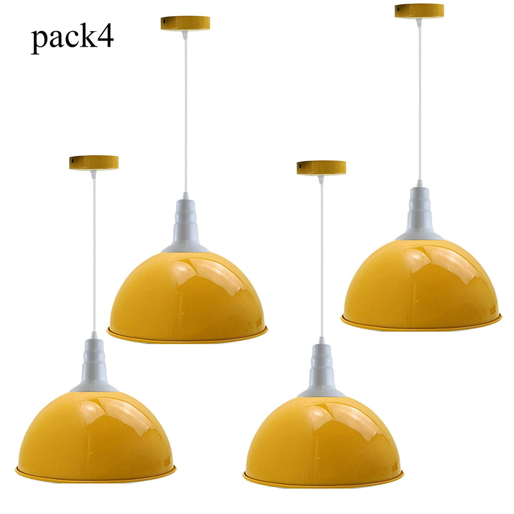 Industrial Retro Yellow Metal Dome Pendant Light, Adjustable Hanging Lamp Shade