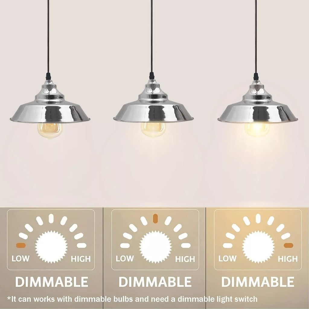Chrome Metal 3-Bulb Adjustable Pendant Light for Kitchen Island & Stairwell