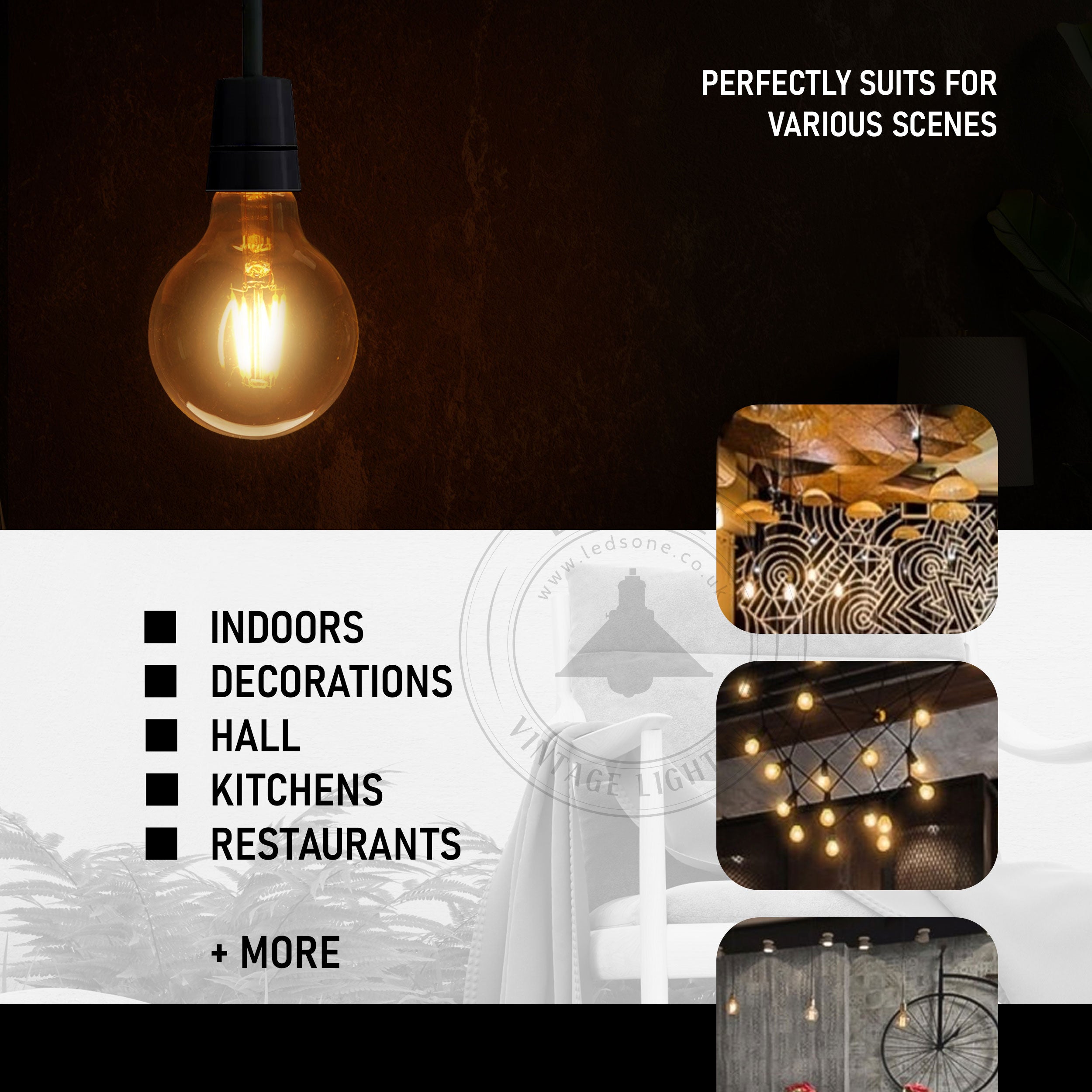 3-Pack Vintage Dimmable E27 G95 LED Filament Bulbs 4W Warm White