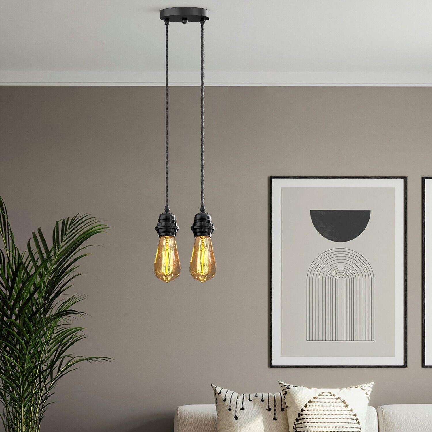 Black Dual Fabric Cable E27 Pendant Light Kit with Ceiling Rose