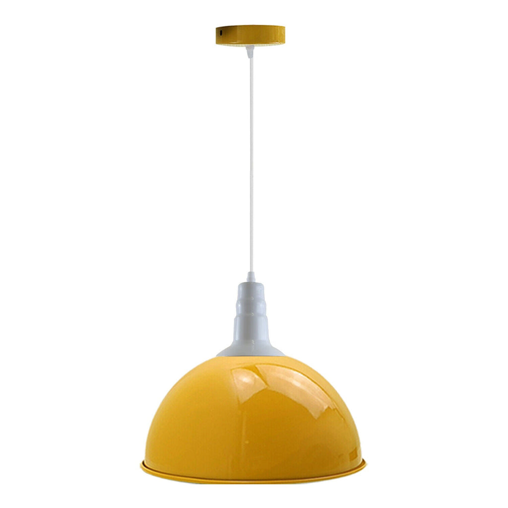 Industrial Retro Yellow Metal Dome Pendant Light with Adjustable Cable