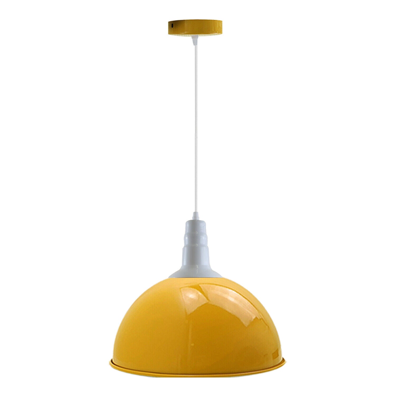 Industrial Retro Yellow Metal Dome Pendant Light with Adjustable Cable