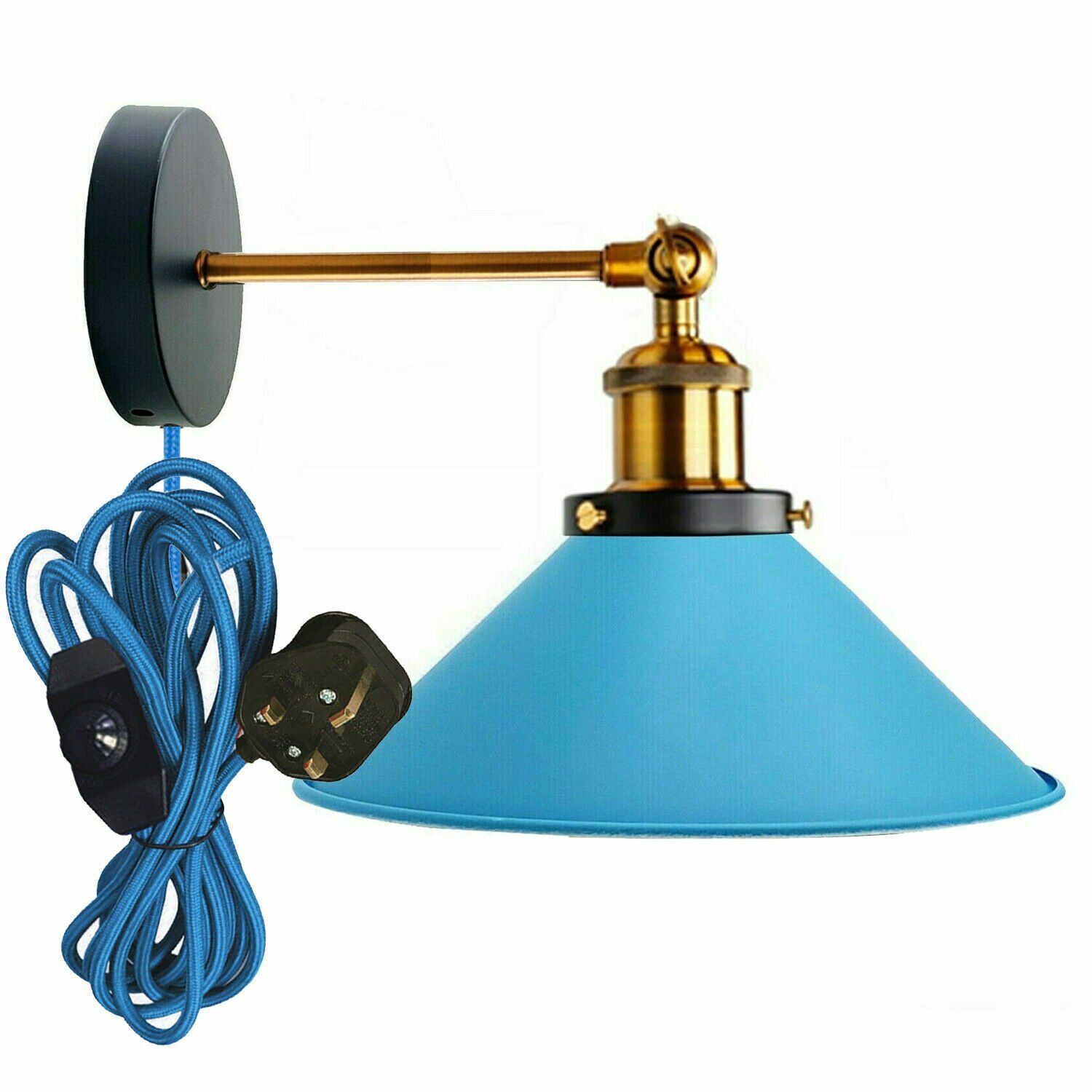 Industrial Plug-In Wall Light Sconce Vintage Metal Shade E27 Base Dimmable