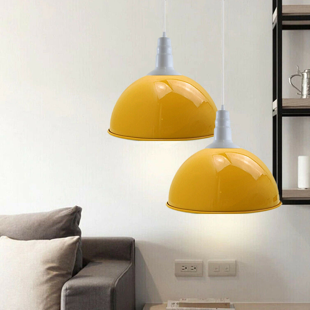 Industrial Retro Yellow Metal Dome Pendant Light with Adjustable Cable