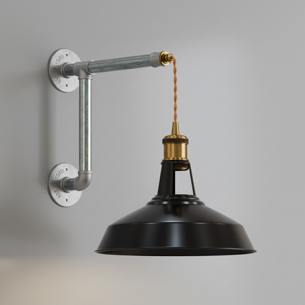 Rustic Industrial Metal Barn Shade Wall Light Fixture DIY Installation Kit