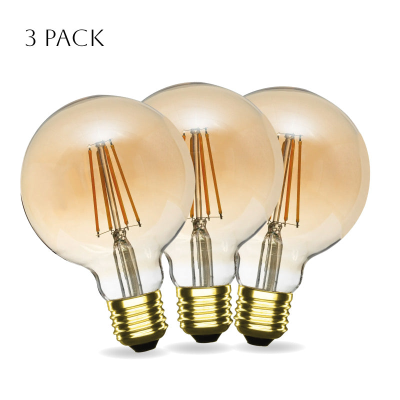 3-Pack Vintage Dimmable E27 G95 LED Filament Bulbs 4W Warm White