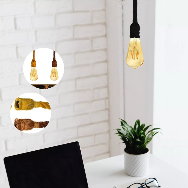 Rustic Hemp Rope Ceiling Pendant Light E27 Fitting for Industrial Decor
