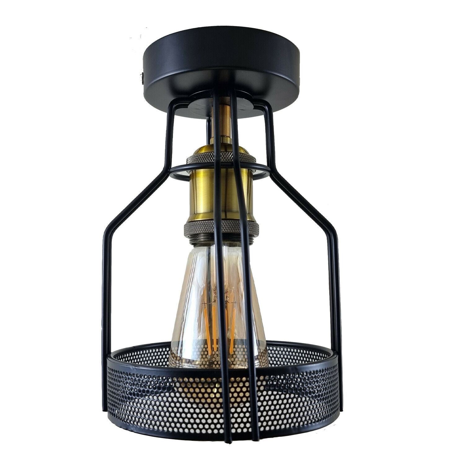 Vintage Industrial Black Metal Cage Ceiling Light Fixture - Easy Fit Indoor Lighting