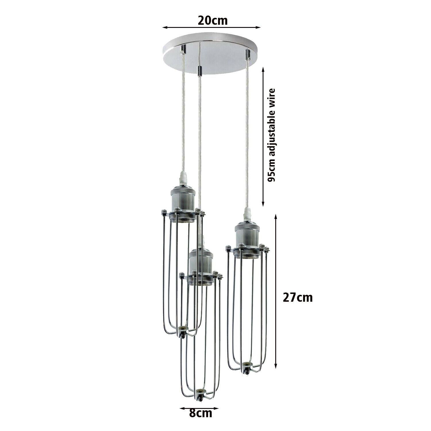 Modern 3-Way Chrome Cluster Pendant Light E27 Base Kit