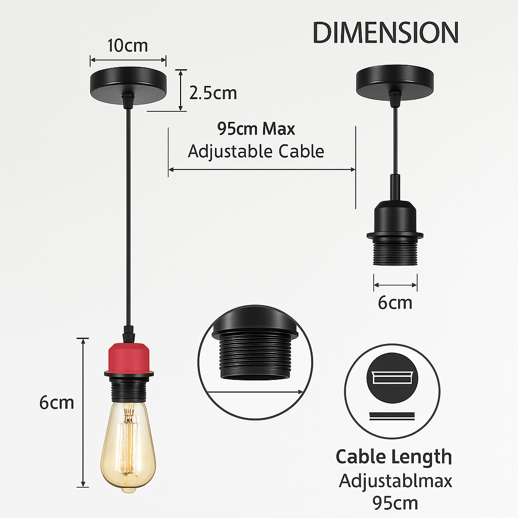 10 Pack Modern Vintage E27 Pendant Light Fitting Adjustable Edison Holder Lamp ~5975