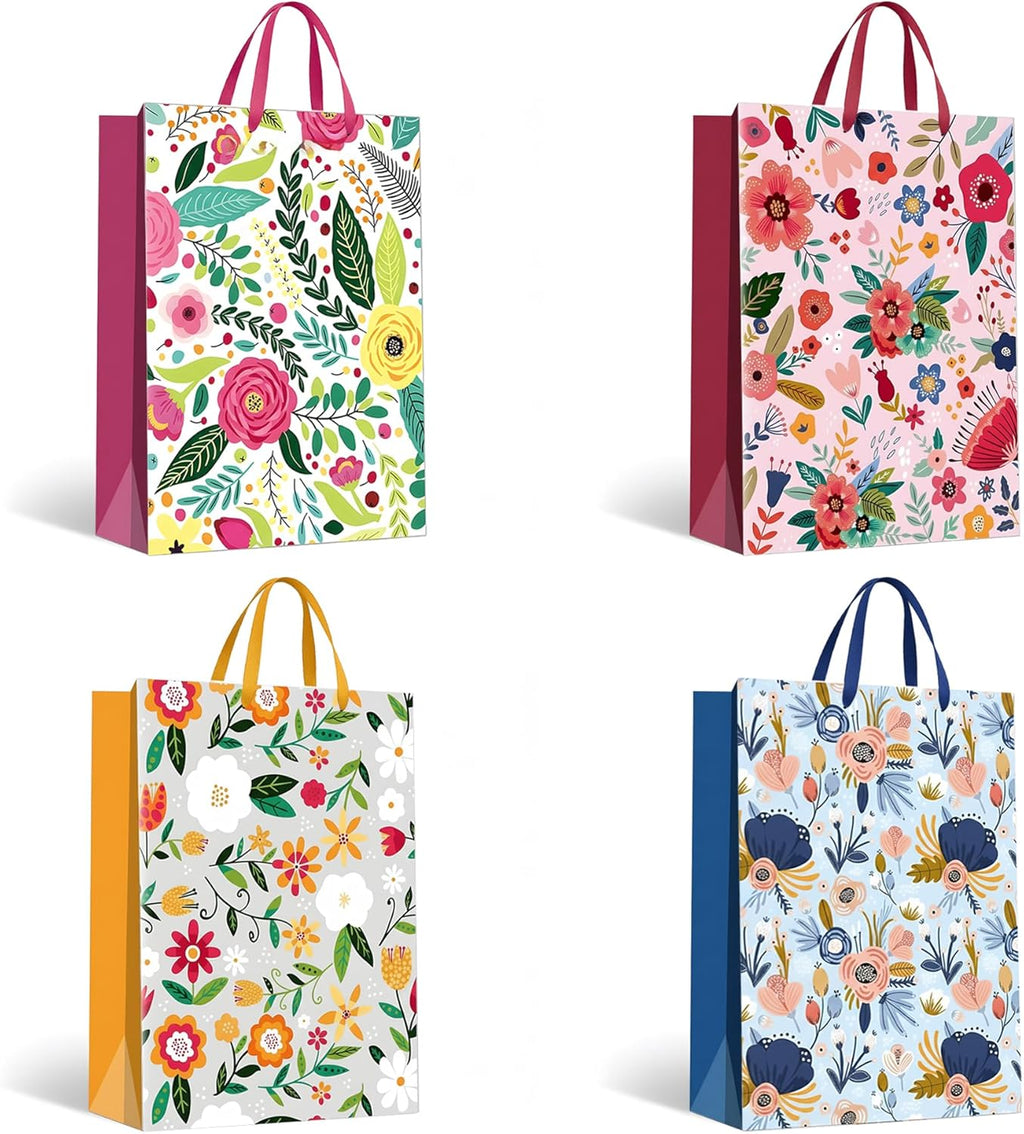 Assorted Floral Gift Bags Multipack Elegant Kraft Paper Handles All Occasions