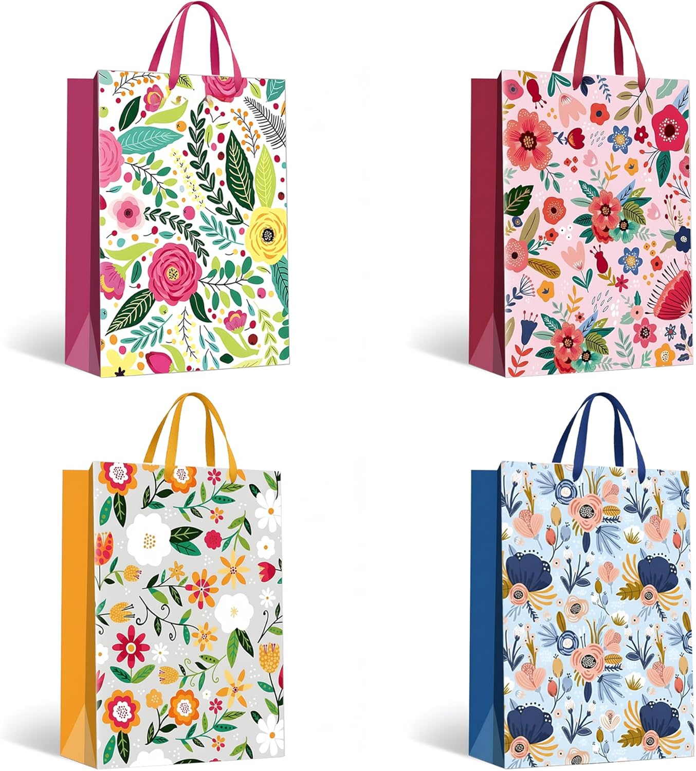 Assorted Floral Gift Bags Multipack Elegant Kraft Paper Handles All Occasions