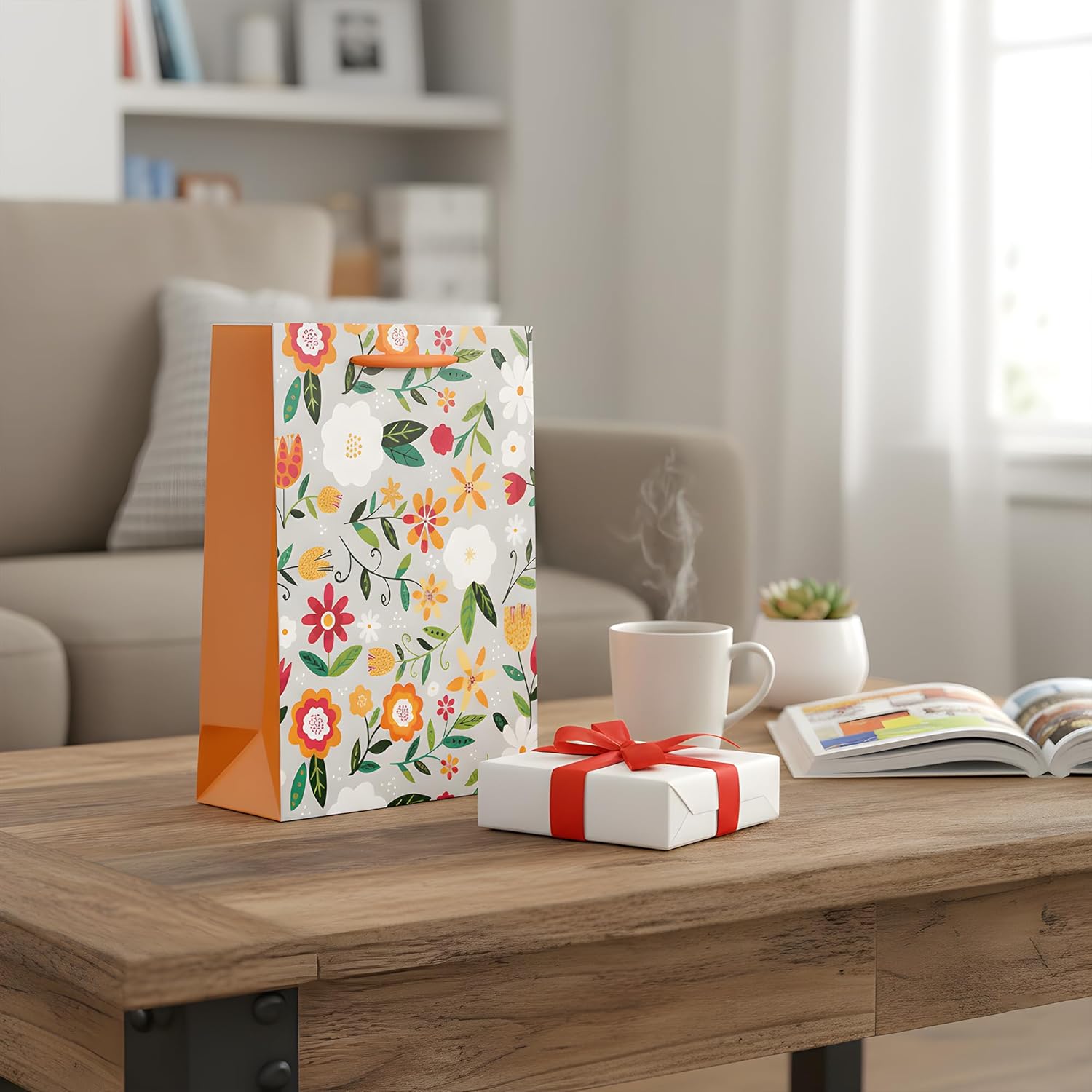 Assorted Floral Gift Bags Multipack Elegant Kraft Paper Handles All Occasions