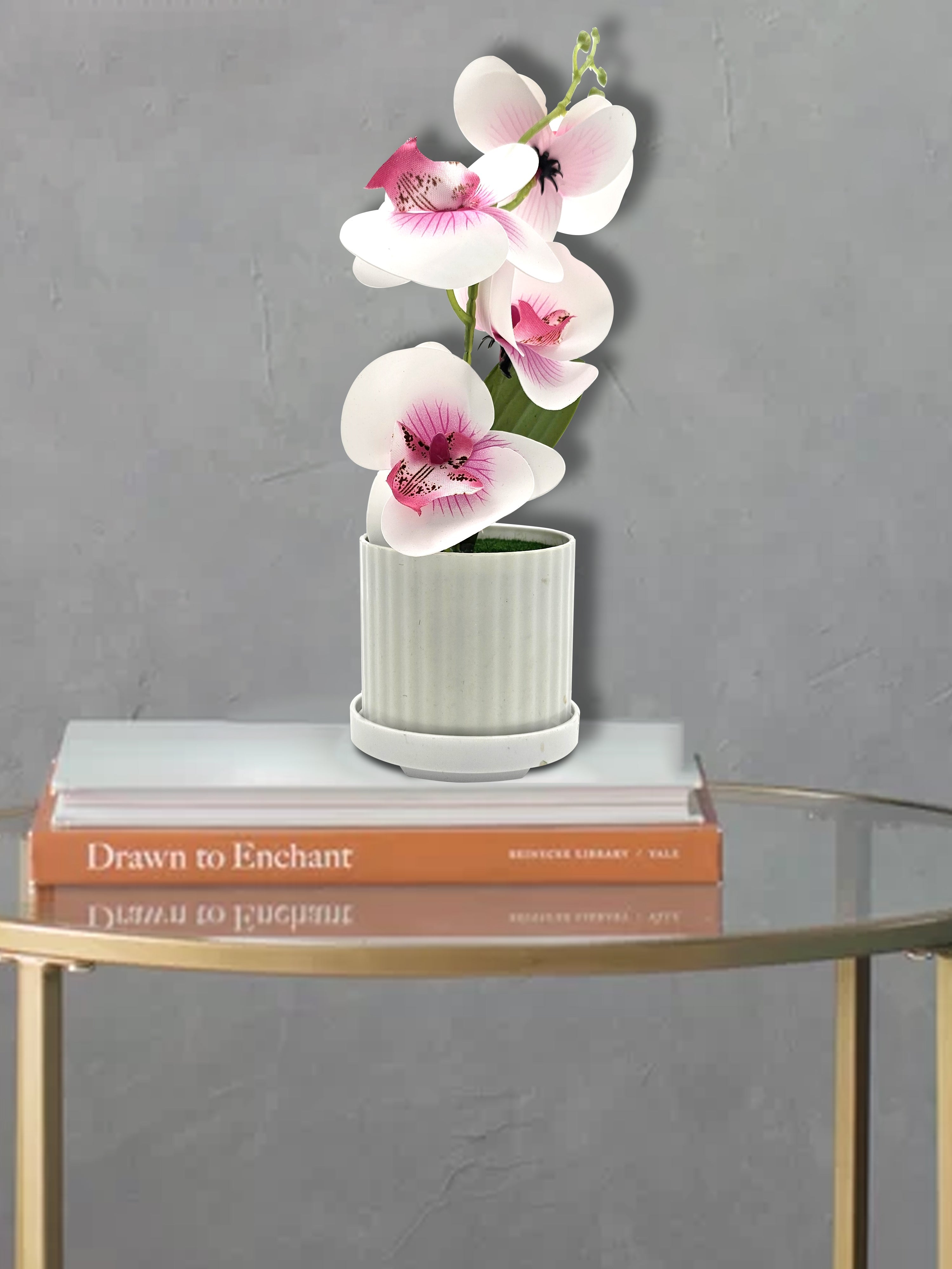 Elegant Artificial Orchid Silk Flower Arrangements in Stylish White Vases
