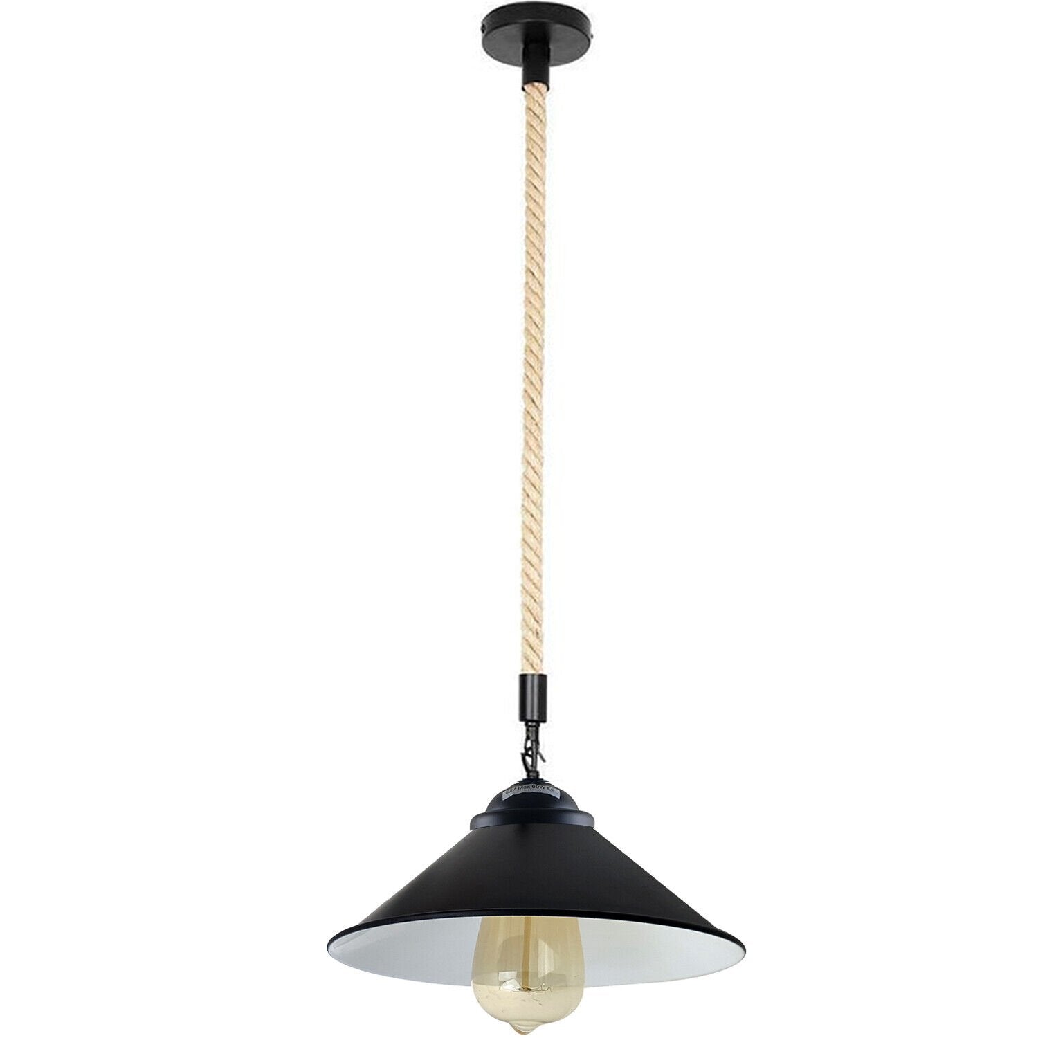 Vintage Industrial Metal Hemp Rope Pendant Light - E27 Hanging Lamp