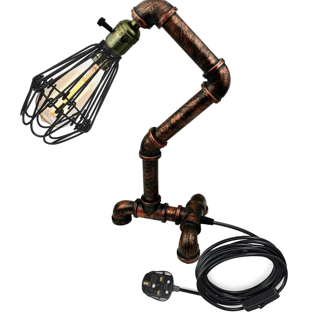Industrial Steampunk Water Pipe Desk Lamp, Retro Plugin Lighting, Loft Style