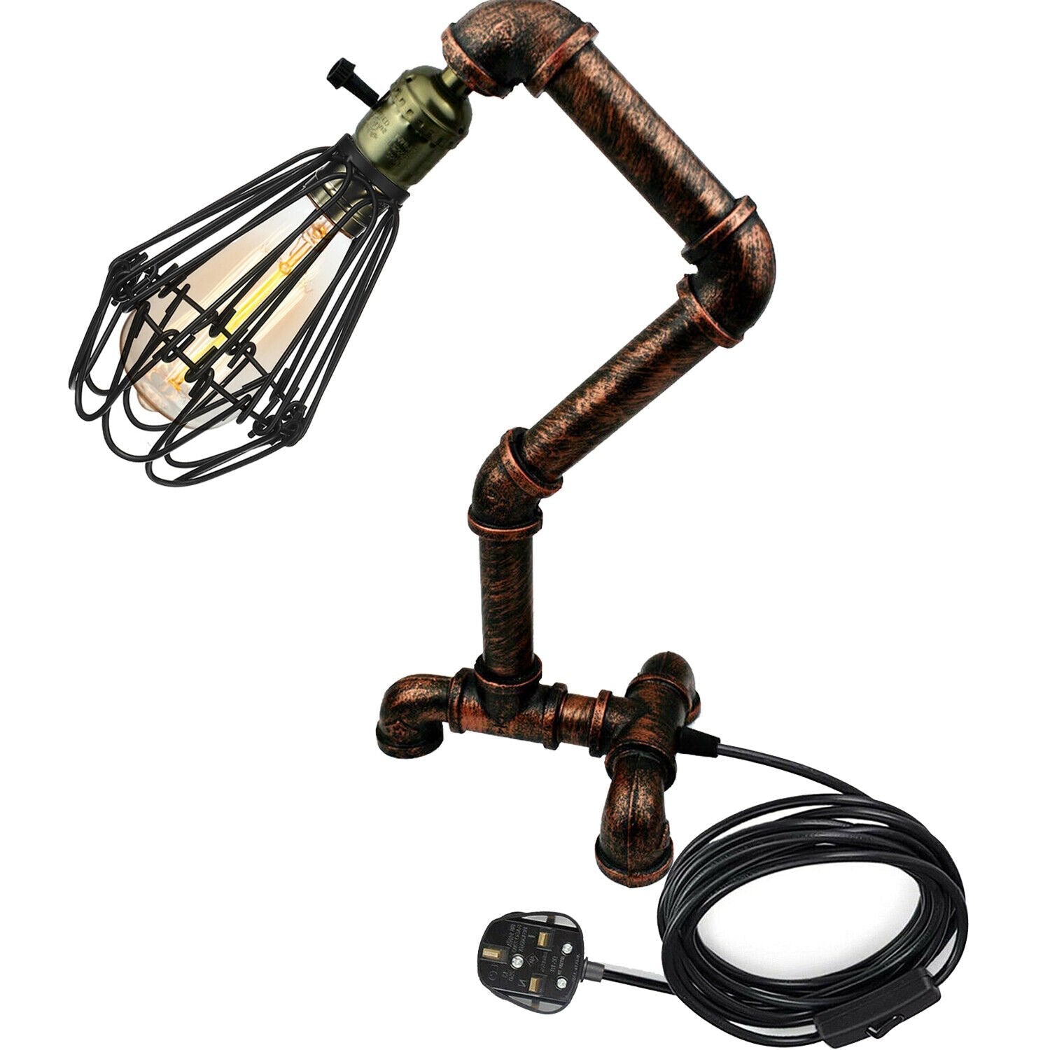 Steampunk Water Pipe Desk Lamp Retro Plugin Lighting ~6091