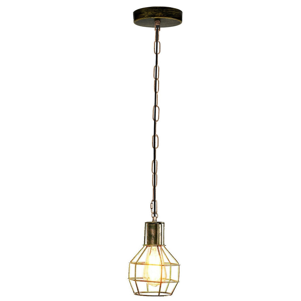 Industrial Vintage Metal Wire Cage Pendant Light - Adjustable Hanging Ceiling Lamp