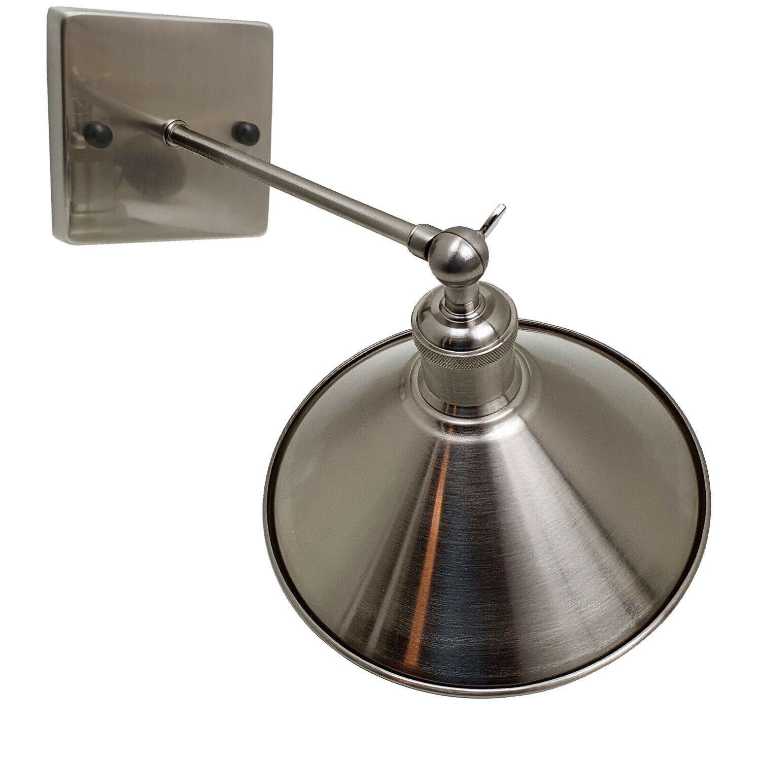 Adjustable Industrial Metal Wall Sconce: E27 Lamp Shade Fixture, Satin Nickel Finish